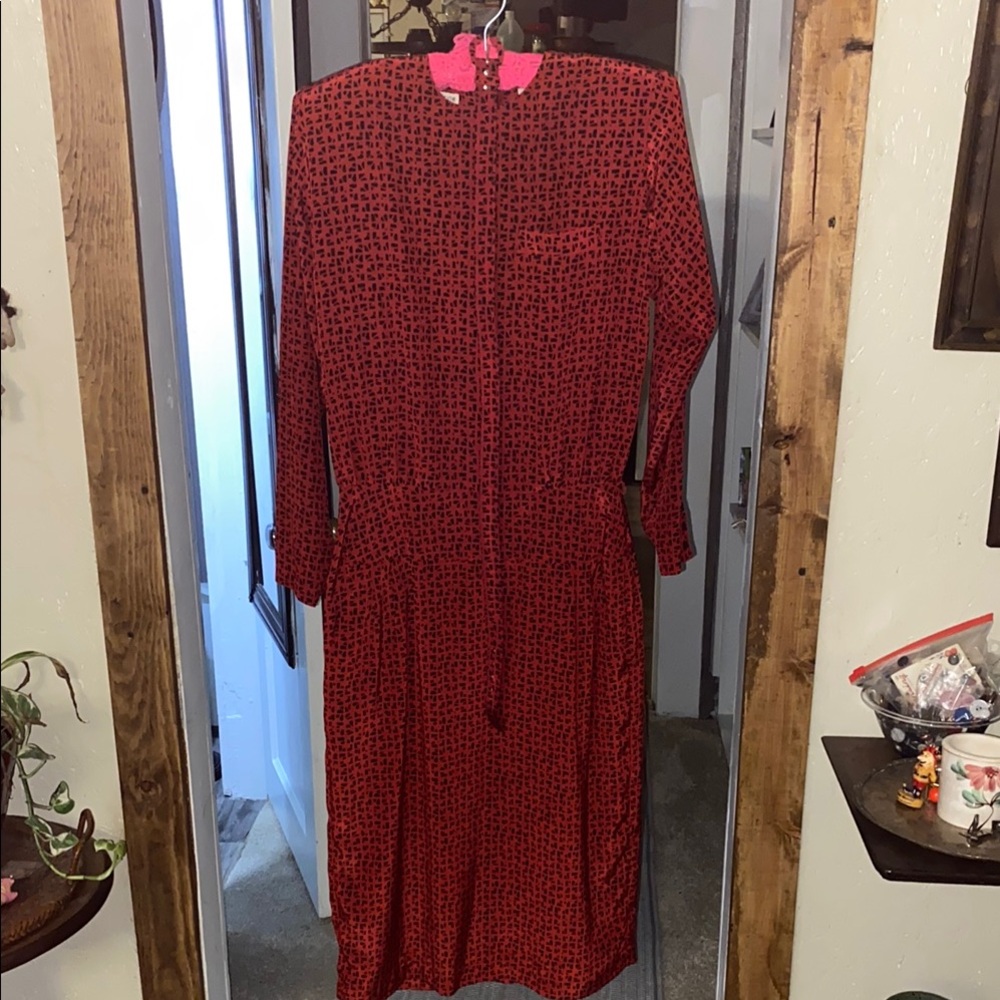 Vintage Liz Claiborne Red Patterned Dress with belt 1980’s